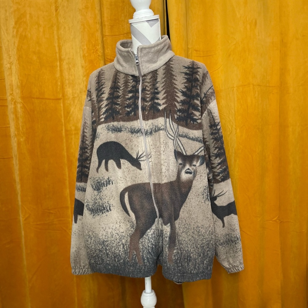 Vintage 1990s Deer & Wilderness Theme All Over Print Fleece